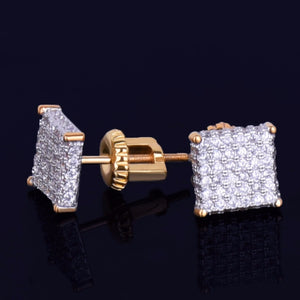 8MM Iced Out Small Square Stud Earrings With Charm Screw Back