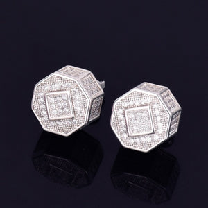 Iced Out 11MM Round Stud Earrings Screw Back