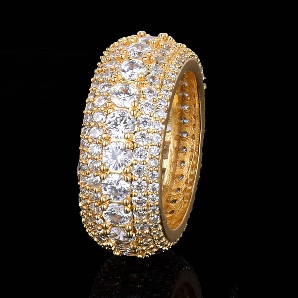 Iced Out 18k Gold Plated 5 Row Men's Ring