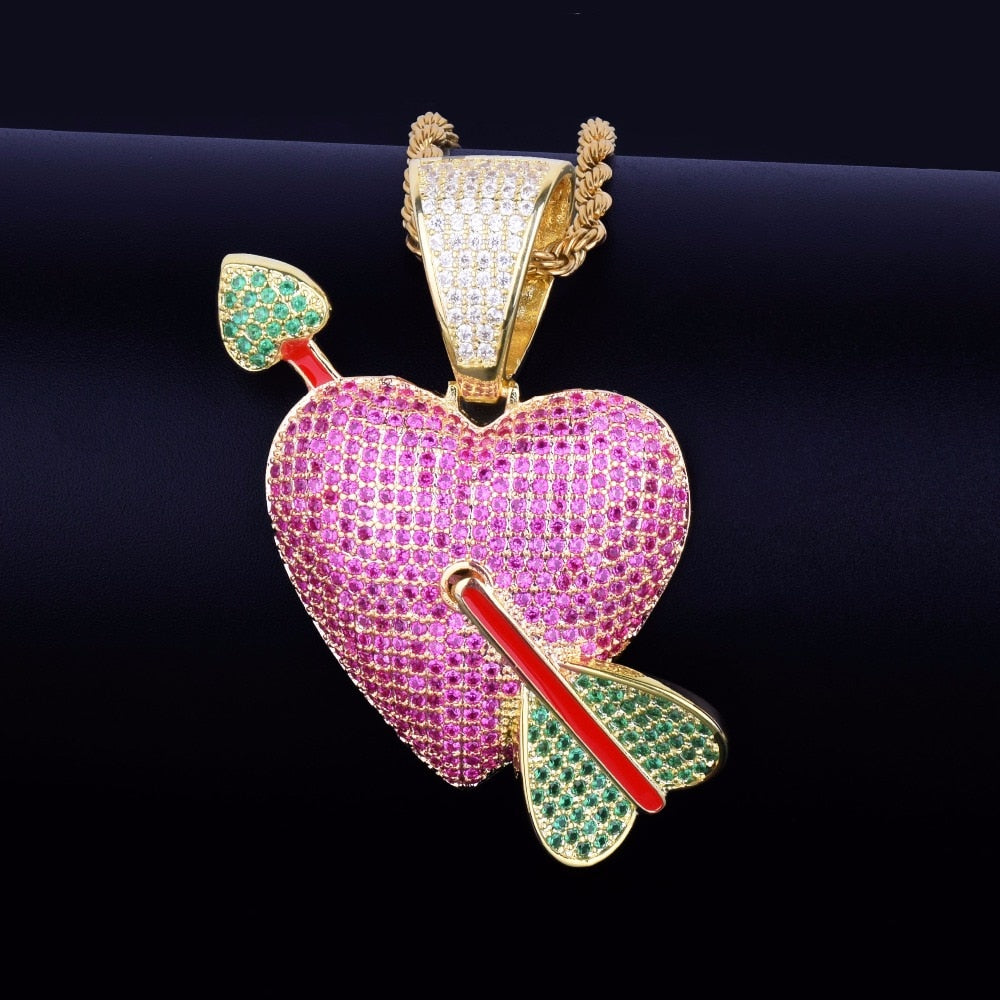 Iced Out Purple Heart with Red Arrow Pendant