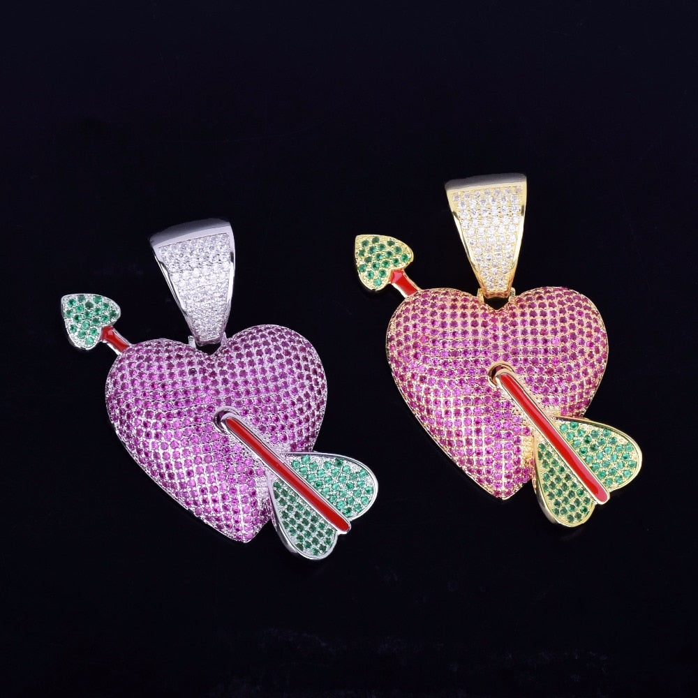 Iced Out Purple Heart with Red Arrow Pendant