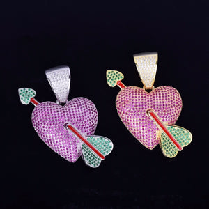 Iced Out Purple Heart with Red Arrow Pendant