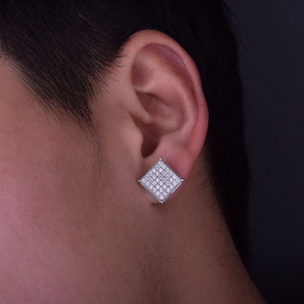 Pendientes de botón cuadrados con micro pavé de 12 mm Iced Out Push-Back