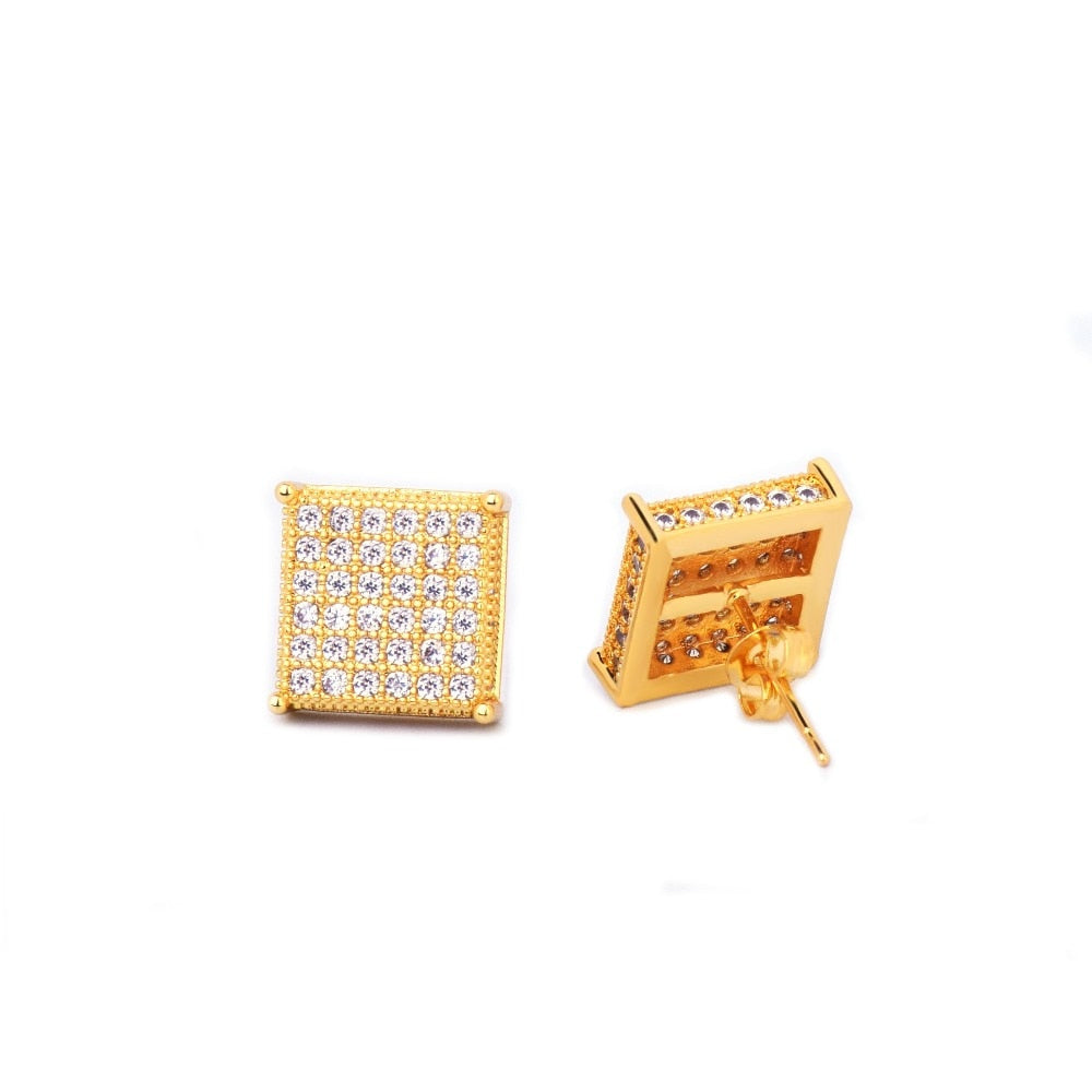 Pendientes de botón cuadrados con micro pavé de 12 mm Iced Out Push-Back
