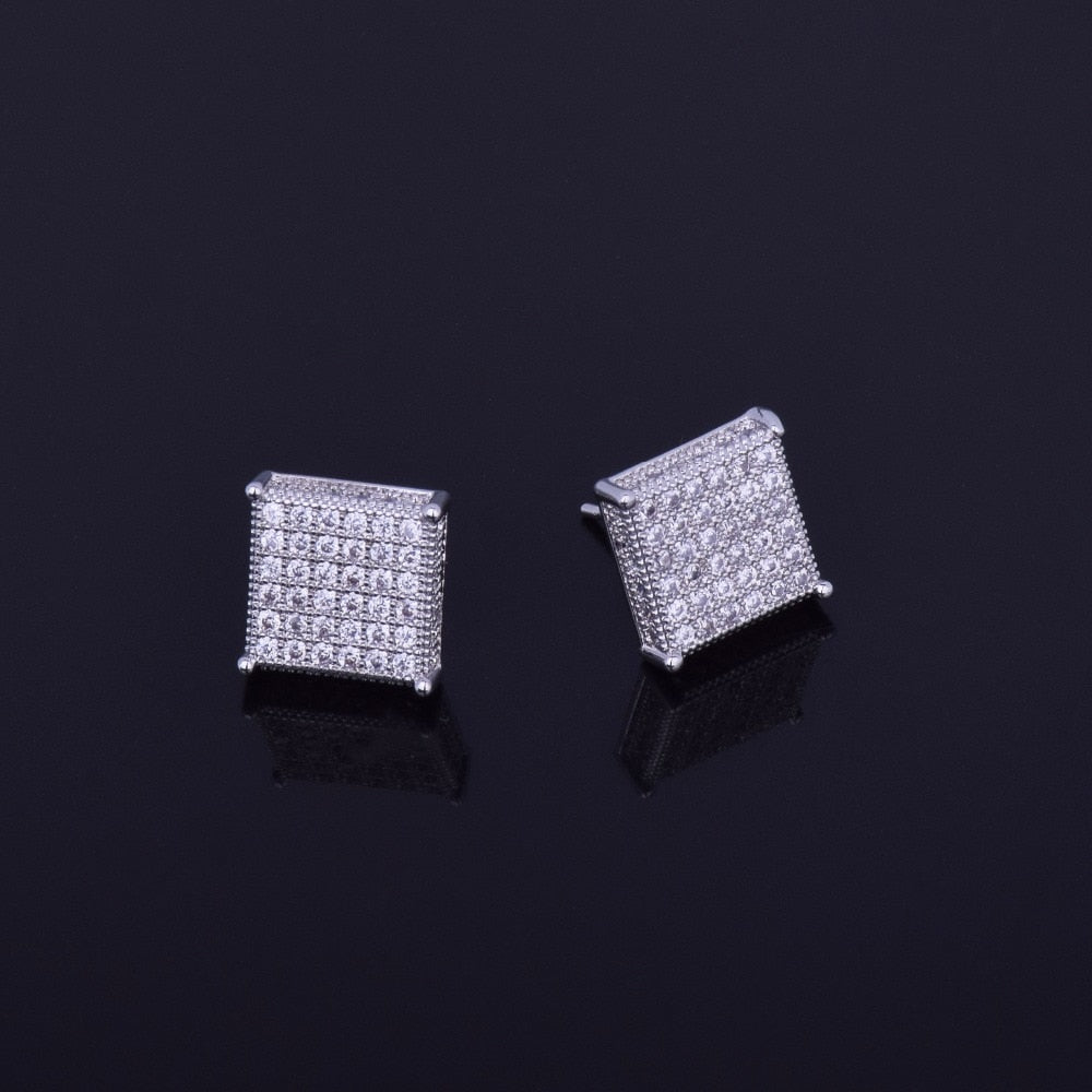 Pendientes de botón cuadrados con micro pavé de 12 mm Iced Out Push-Back
