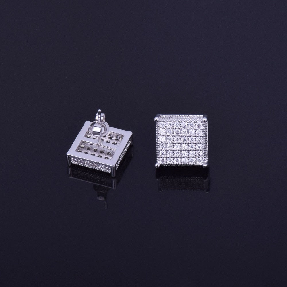 Pendientes de botón cuadrados con micro pavé de 12 mm Iced Out Push-Back