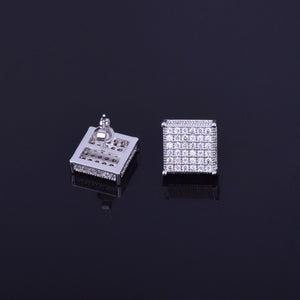 Pendientes de botón cuadrados con micro pavé de 12 mm Iced Out Push-Back