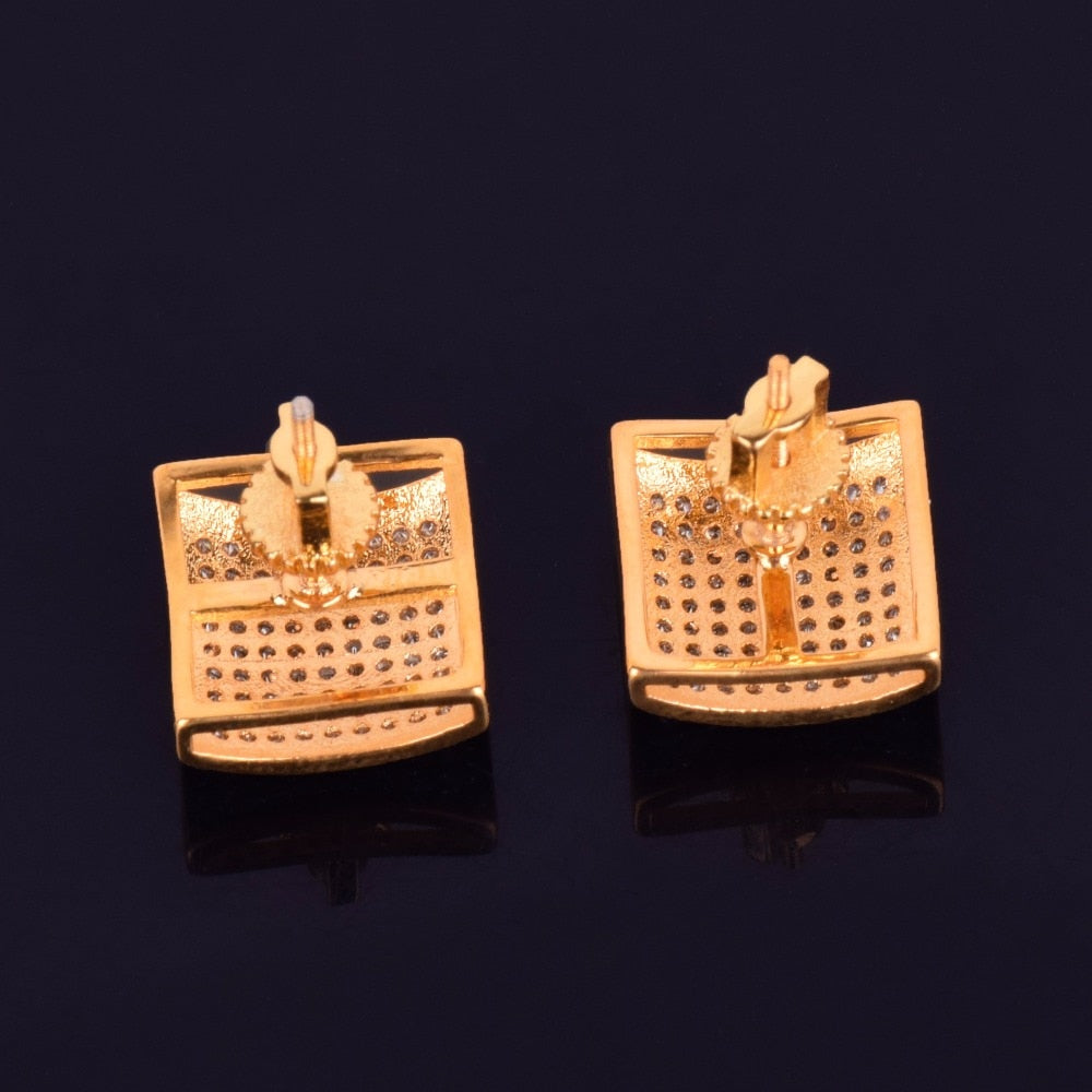 12MM Iced Out Square Stud Screw Back Earrings