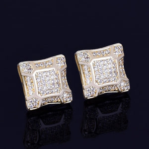 11MM Double Cluster Square Stud Screw Back Earrings