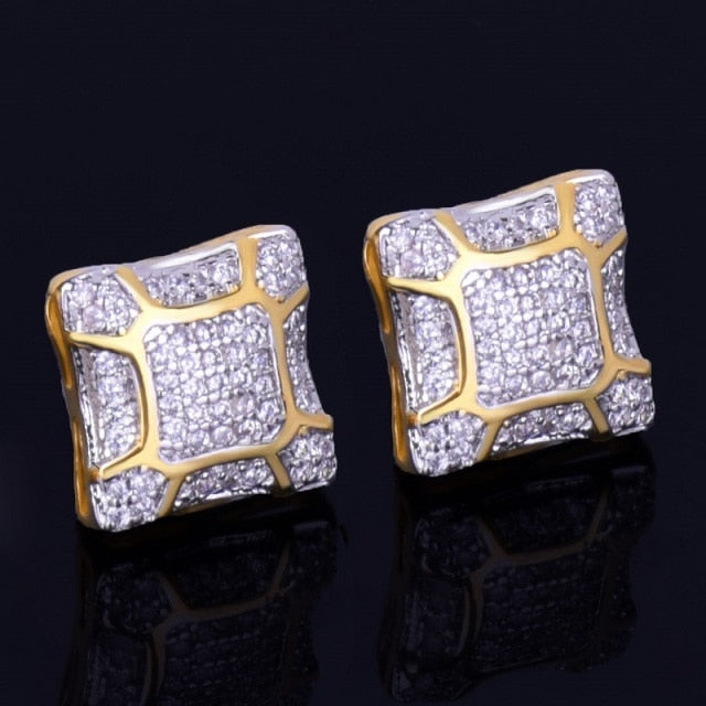 11MM Double Cluster Square Stud Screw Back Earrings