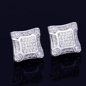 11MM Double Cluster Square Stud Screw Back Earrings