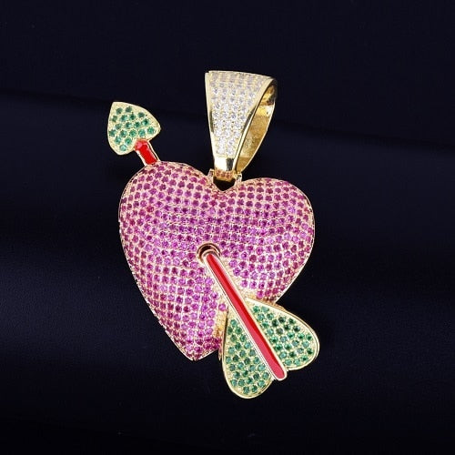 Iced Out Purple Heart with Red Arrow Pendant