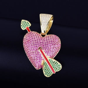 Iced Out Purple Heart with Red Arrow Pendant