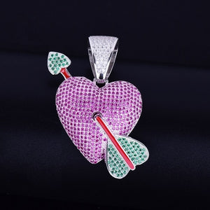Iced Out Purple Heart with Red Arrow Pendant