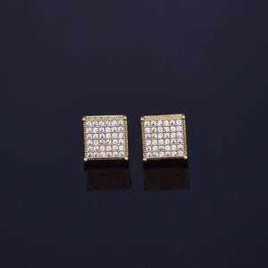 Pendientes de botón cuadrados con micro pavé de 12 mm Iced Out Push-Back