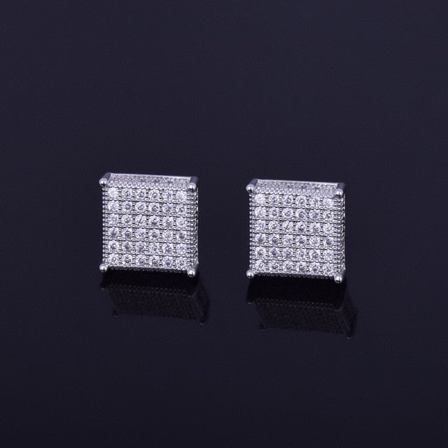Pendientes de botón cuadrados con micro pavé de 12 mm Iced Out Push-Back