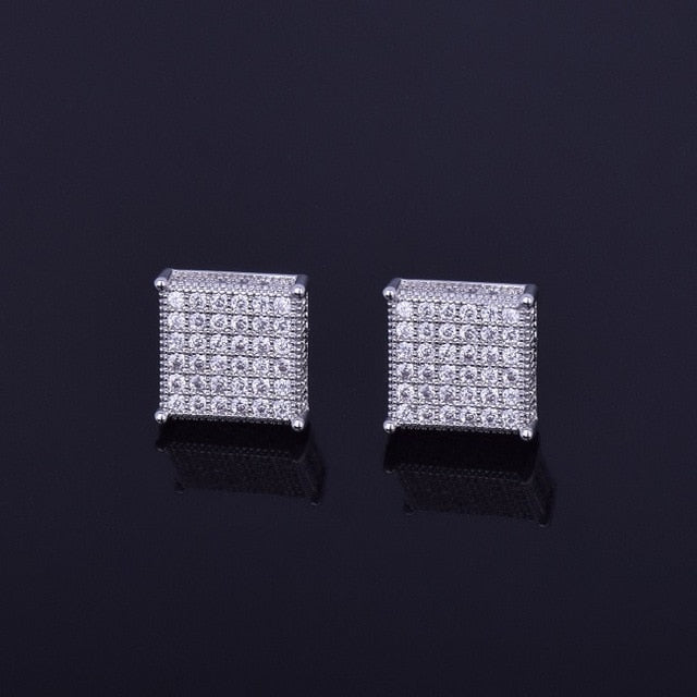 Iced Out 12mm Micro Pave Square Stud Earrings Push-Back