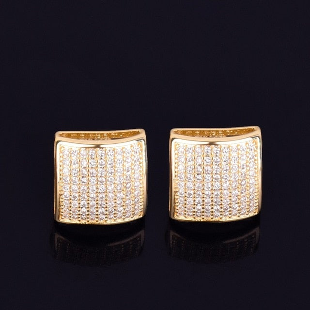 12MM Iced Out Square Stud Screw Back Earrings