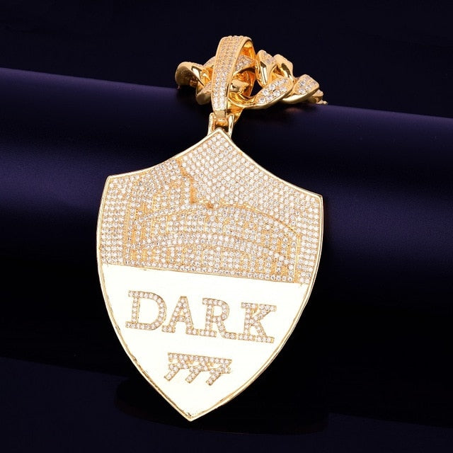 Iced Out Dark Road Shield Pendant