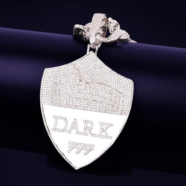Iced Out Dark Road Shield Pendant