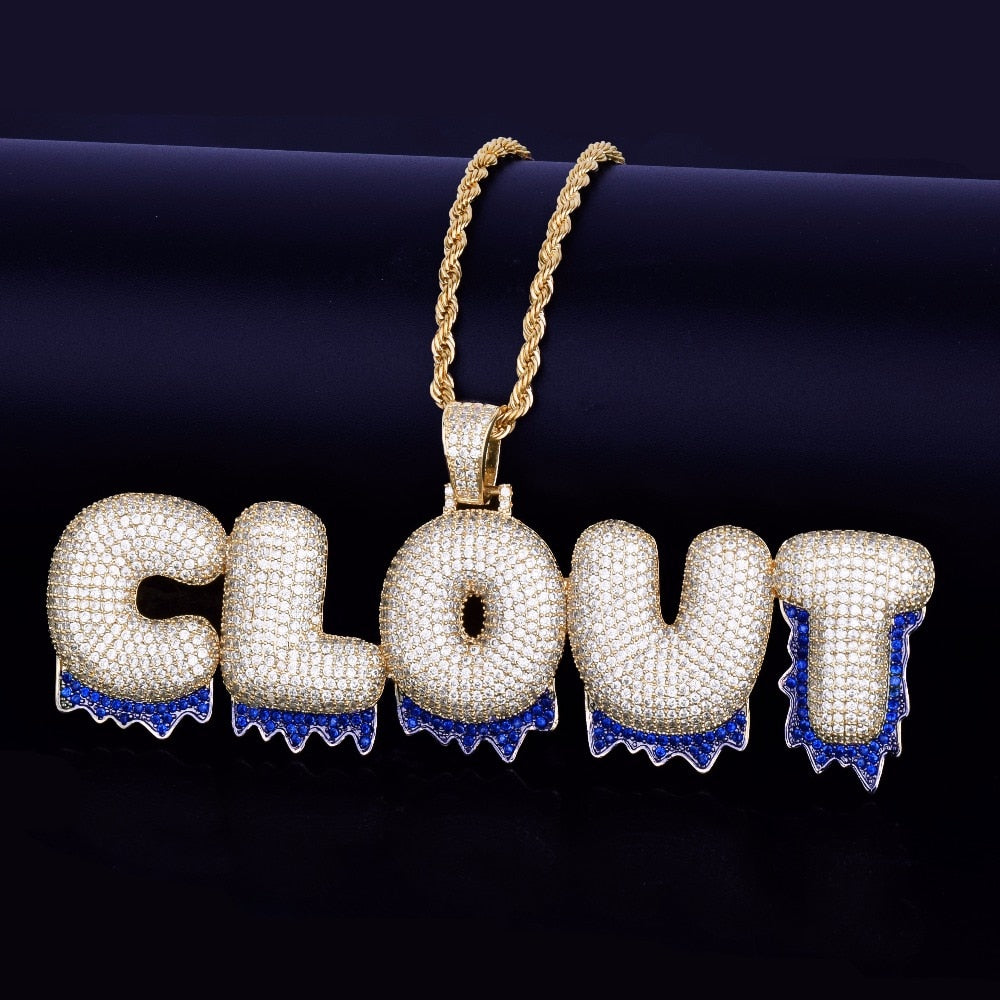 Custom Bubble Letter Drip Gold Pendant