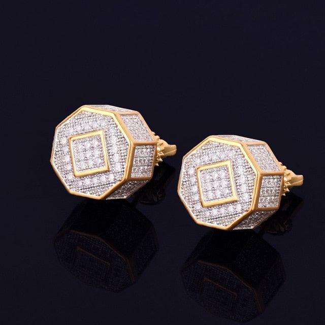 Iced Out 11MM Round Stud Earrings Screw Back