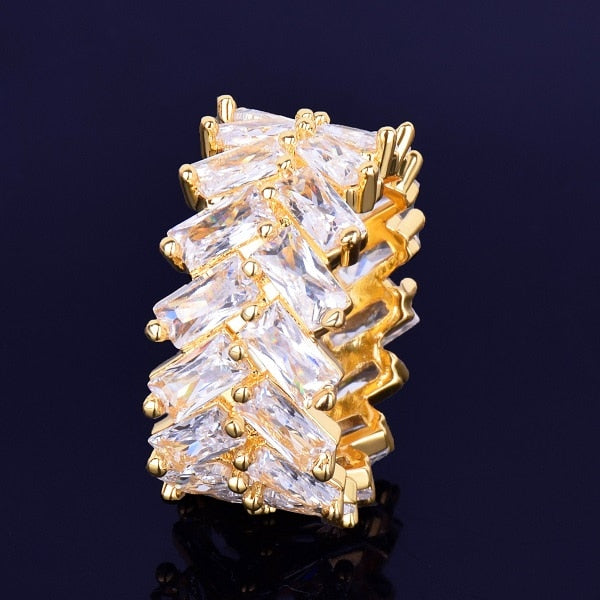 Anillo de hombre baguette chapado en oro de 18 quilates de 2 filas