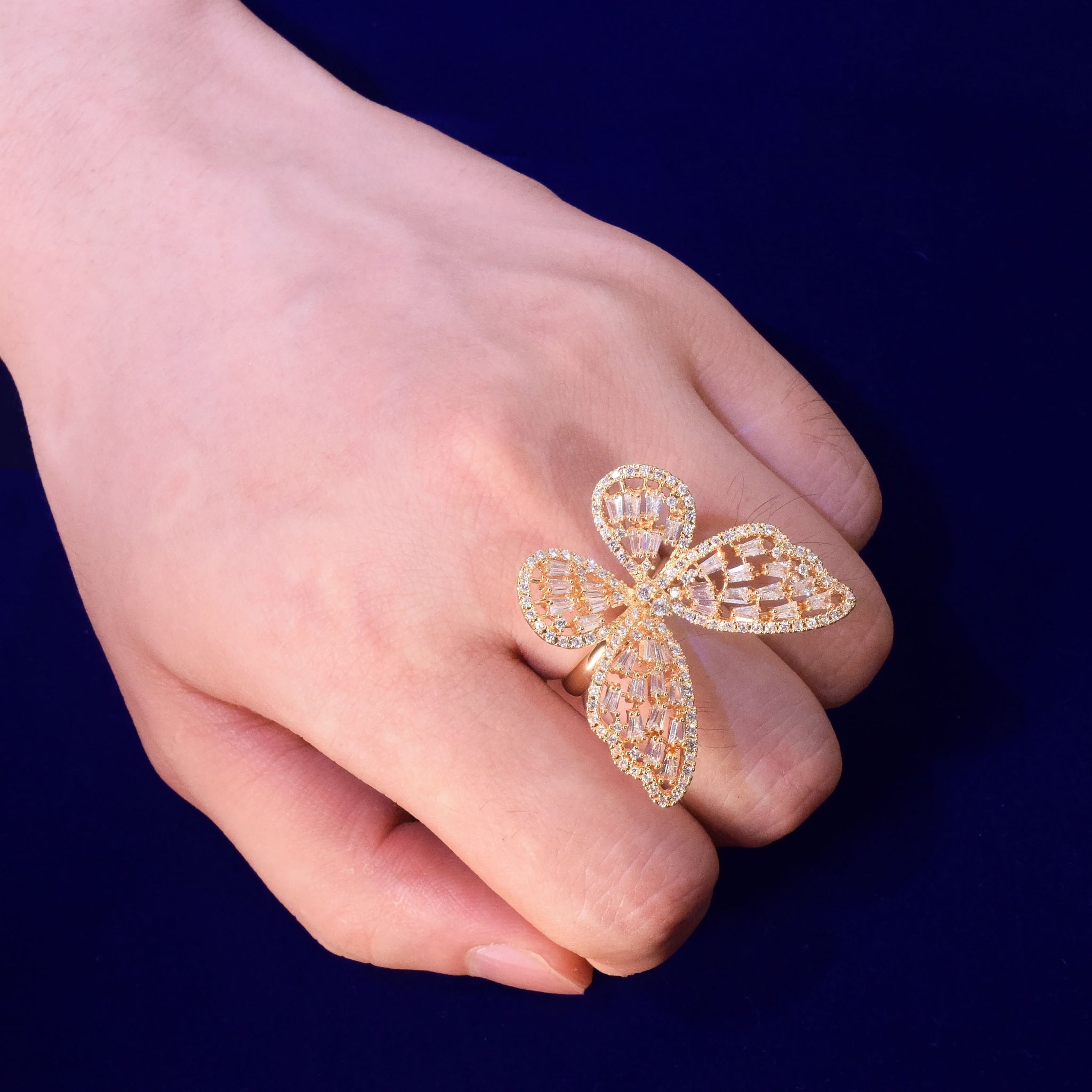 Iced Out Baguette Women Butterfly Ring