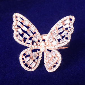 Iced Out Baguette Women Butterfly Ring