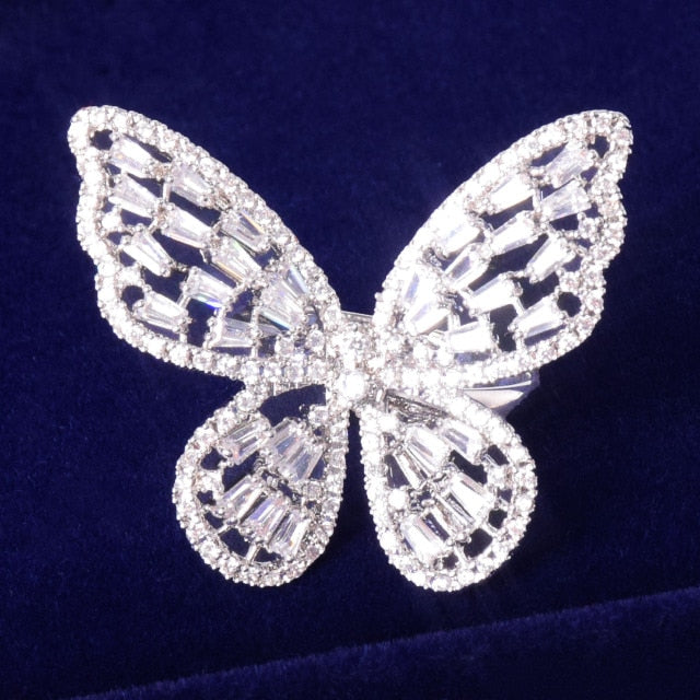 Iced Out Baguette Women Butterfly Ring