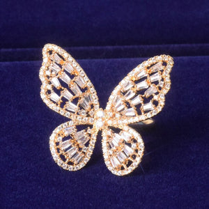 Iced Out Baguette Women Butterfly Ring