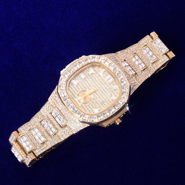 Reloj Baguette de lujo Iced Out Big Face