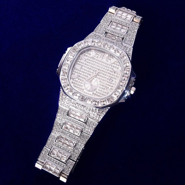 Reloj Baguette de lujo Iced Out Big Face