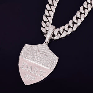 Iced Out Dark Road Shield Pendant