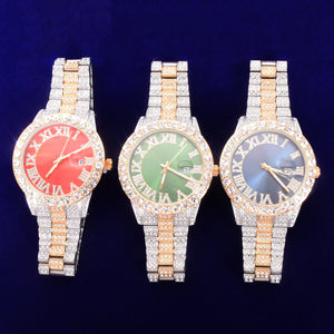 Iced Out Big Face Reloj de lujo con esfera romana