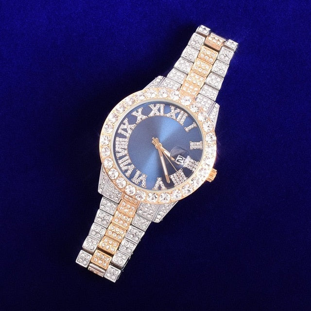 Iced Out Big Face Roman Dial Luxury Watch
