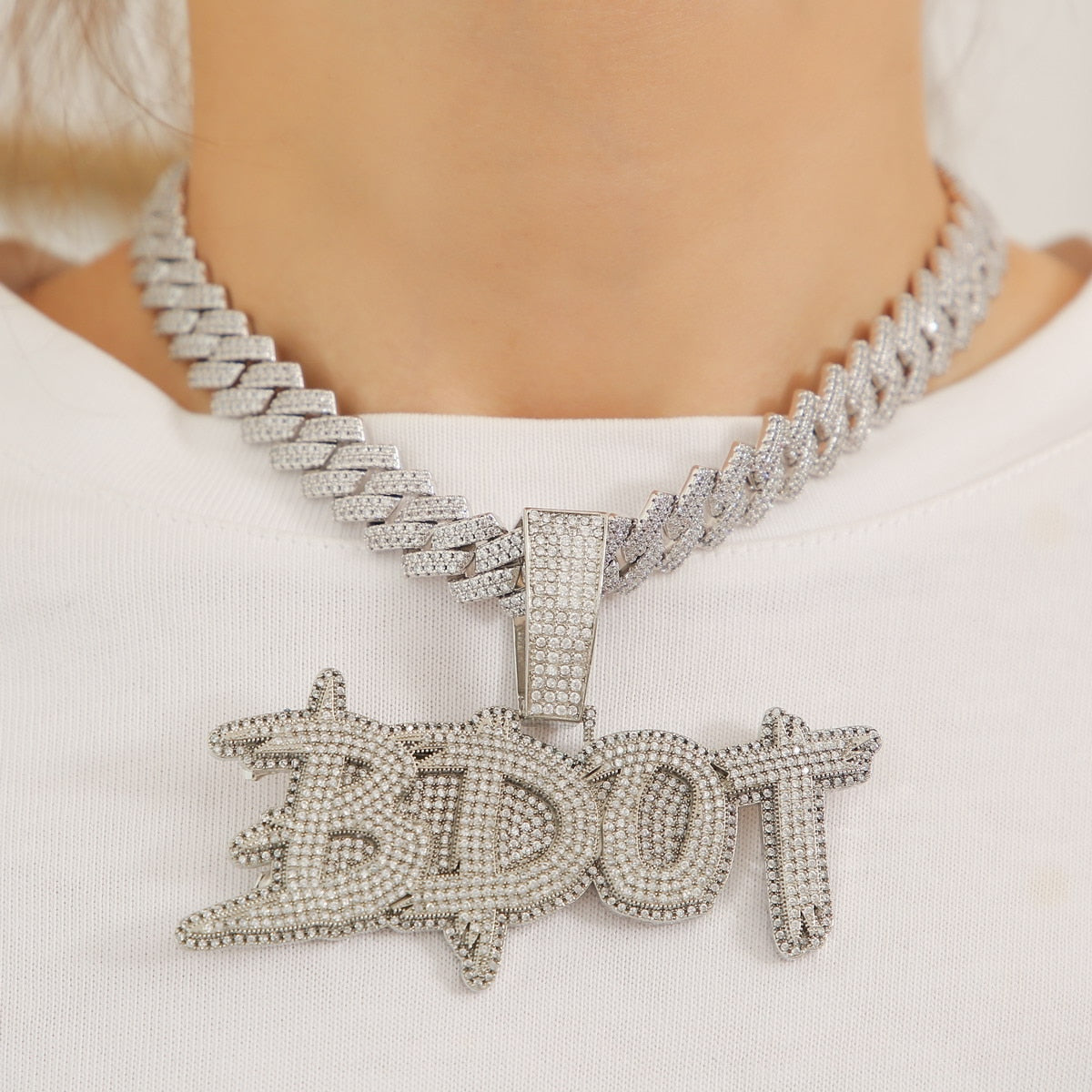 Iced Out Custom Name Pendant With 14MM Cuban Necklace