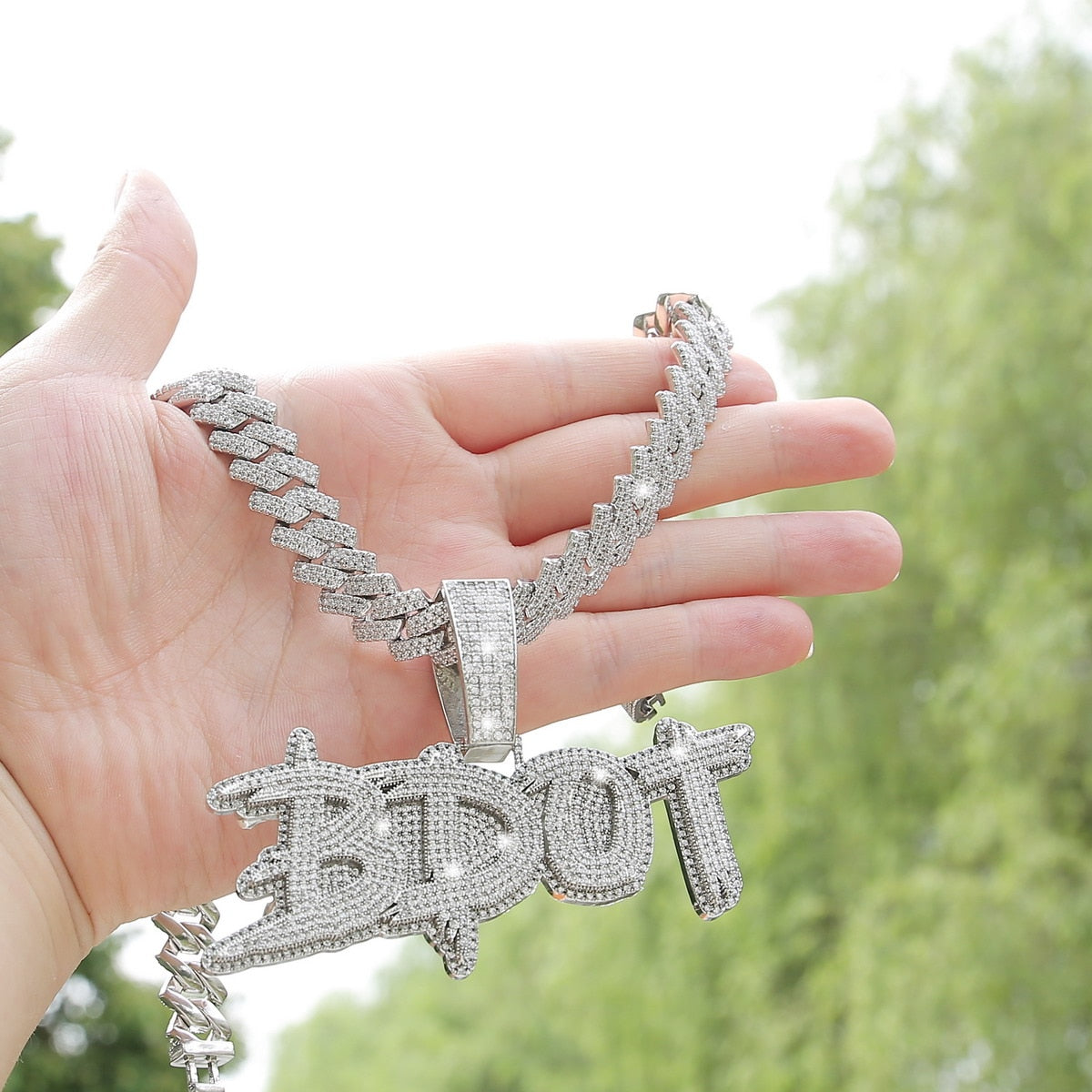Iced Out Custom Name Pendant With 14MM Cuban Necklace