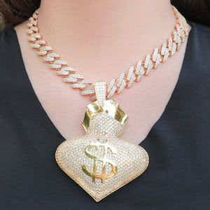 Heart Full Of Money Pendant 14mm Cuban Chain