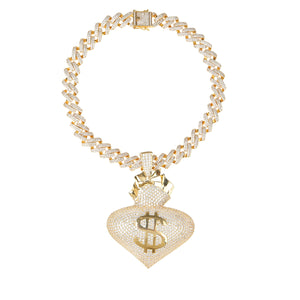 Heart Full Of Money Pendant 14mm Cuban Chain