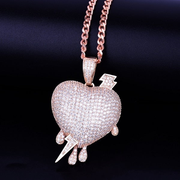 Iced Out Lightning Heart Pendant