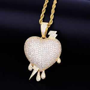 Iced Out Lightning Heart Pendant