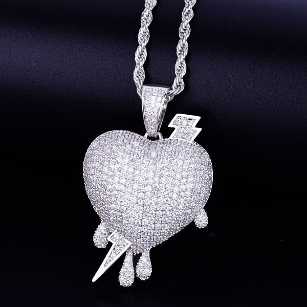 Iced Out Lightning Heart Pendant