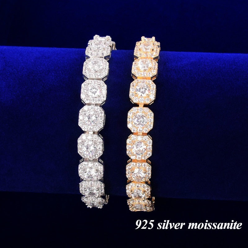 925 Silver Moissanite 9mm Square Bracelet