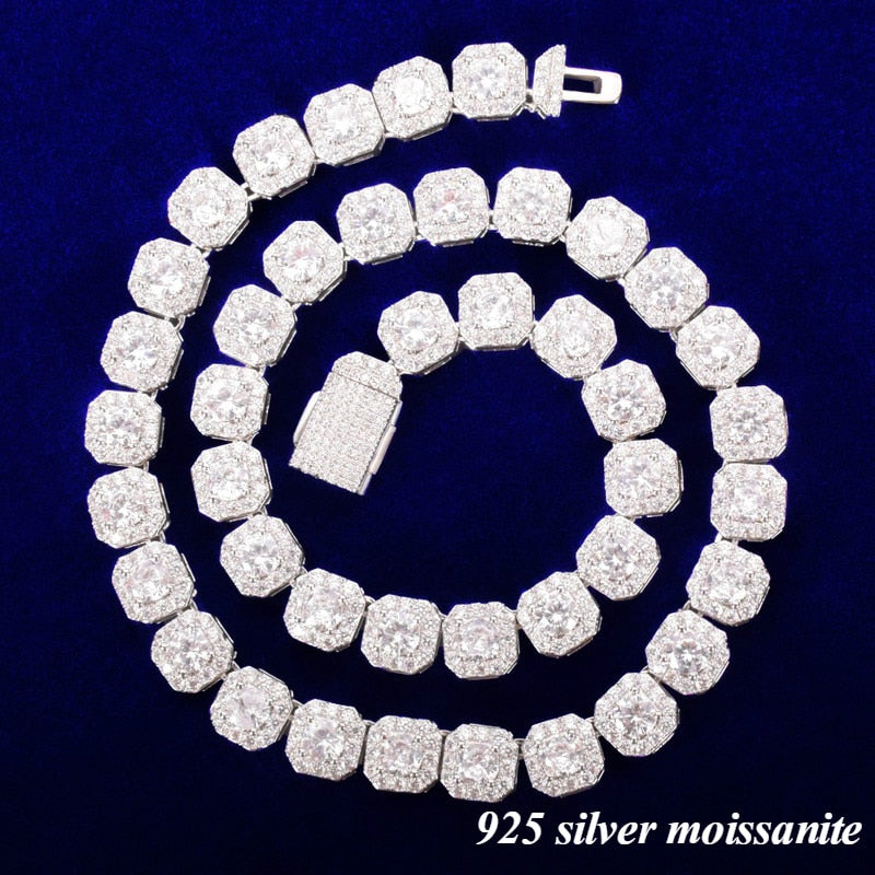 9mm 925 Silver Moissanite Square Chain