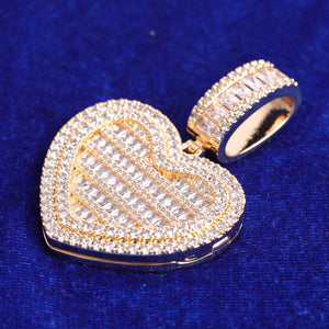 Iced Out Baguette Heart Photo Pendant