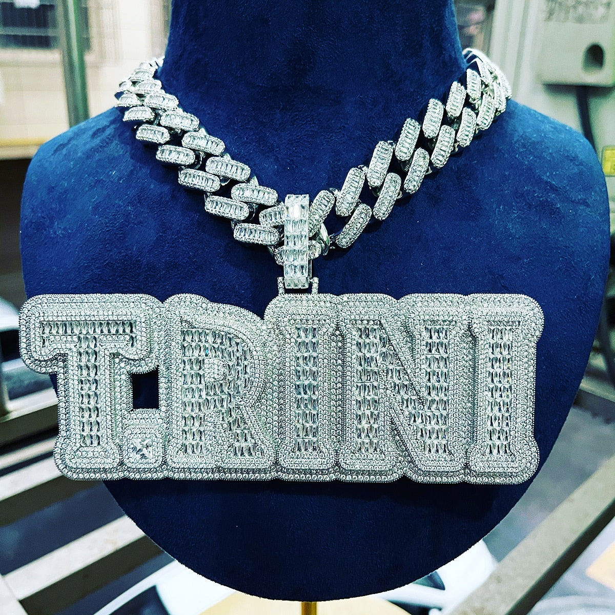 Custom Baguette Bubble Letter Name Pendant