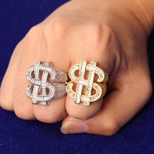 Iced Out Baguette Dollar Sign Ring
