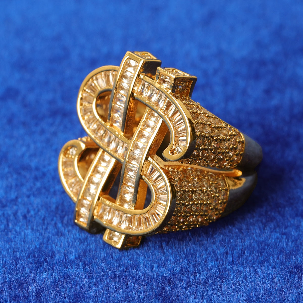 Iced Out Baguette Dollar Sign Ring